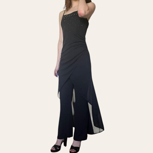 90s vintage draped pantsuit semi-formal dress Charlotte Russe XS/S - Picture 2 of 8